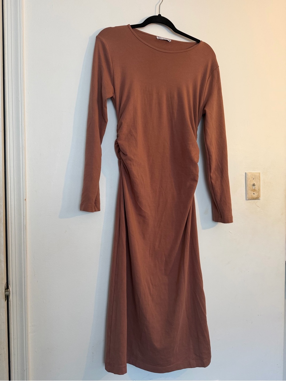 Zara Long-Sleeve Midi Dress in Rust